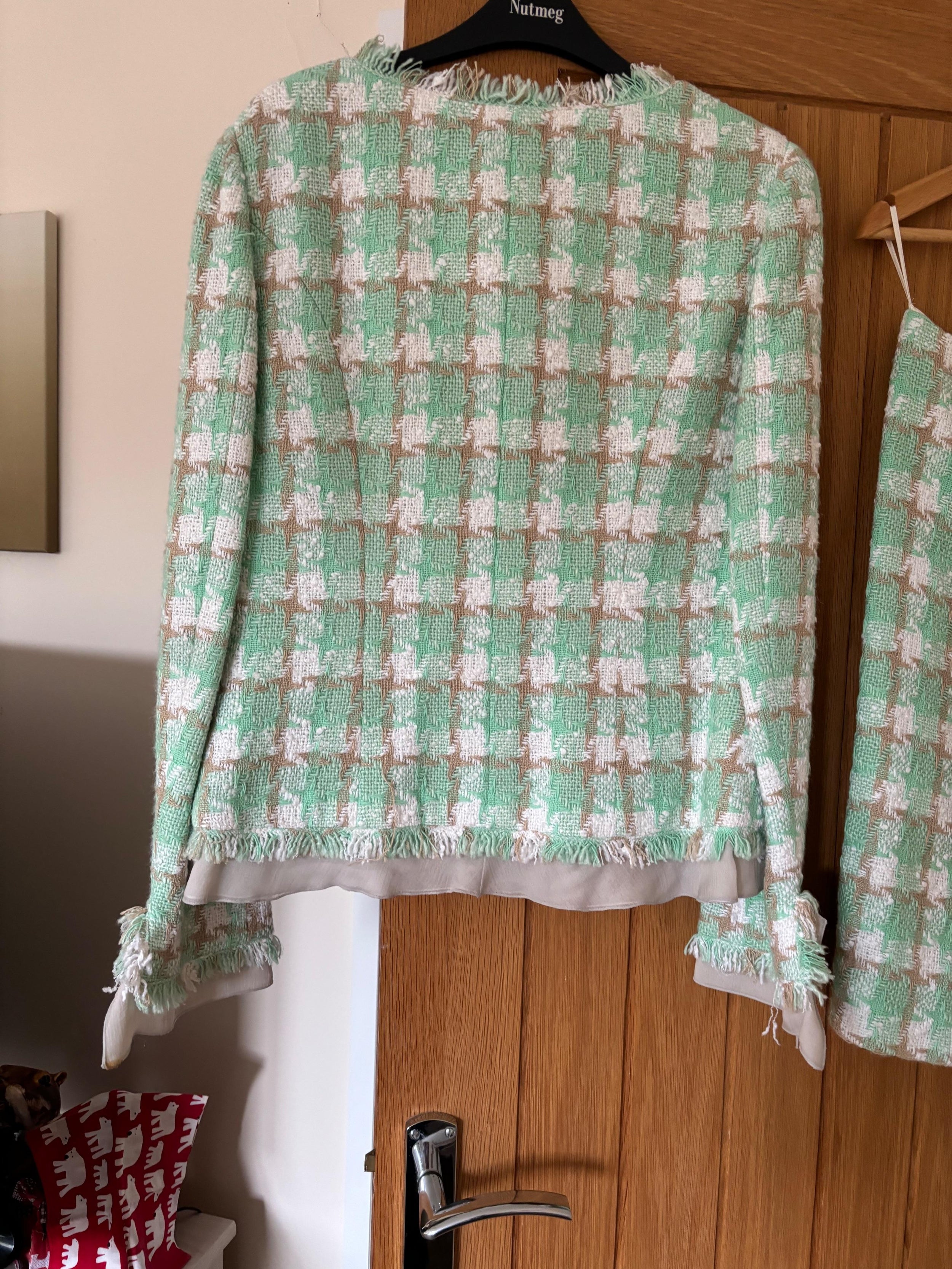 Chanel Green Check Tweed Jacket and Skirt Suit