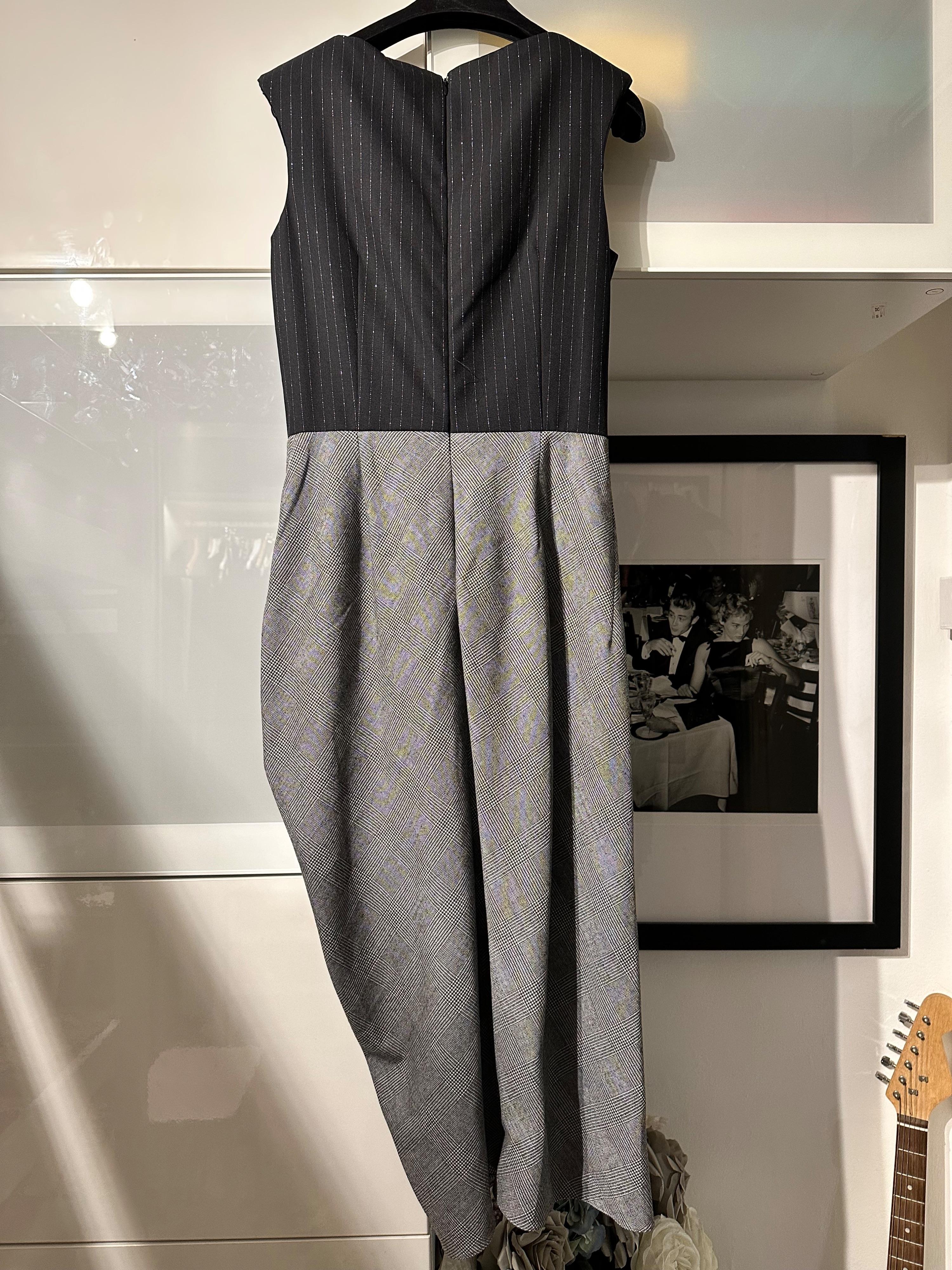 Alexander Mcqueen Pinstripe and Checked Wool Midi Dress