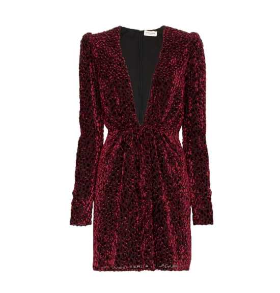 Saint Laurent Red Fil Coupe Plunge Front Silk-Chiffon Dress