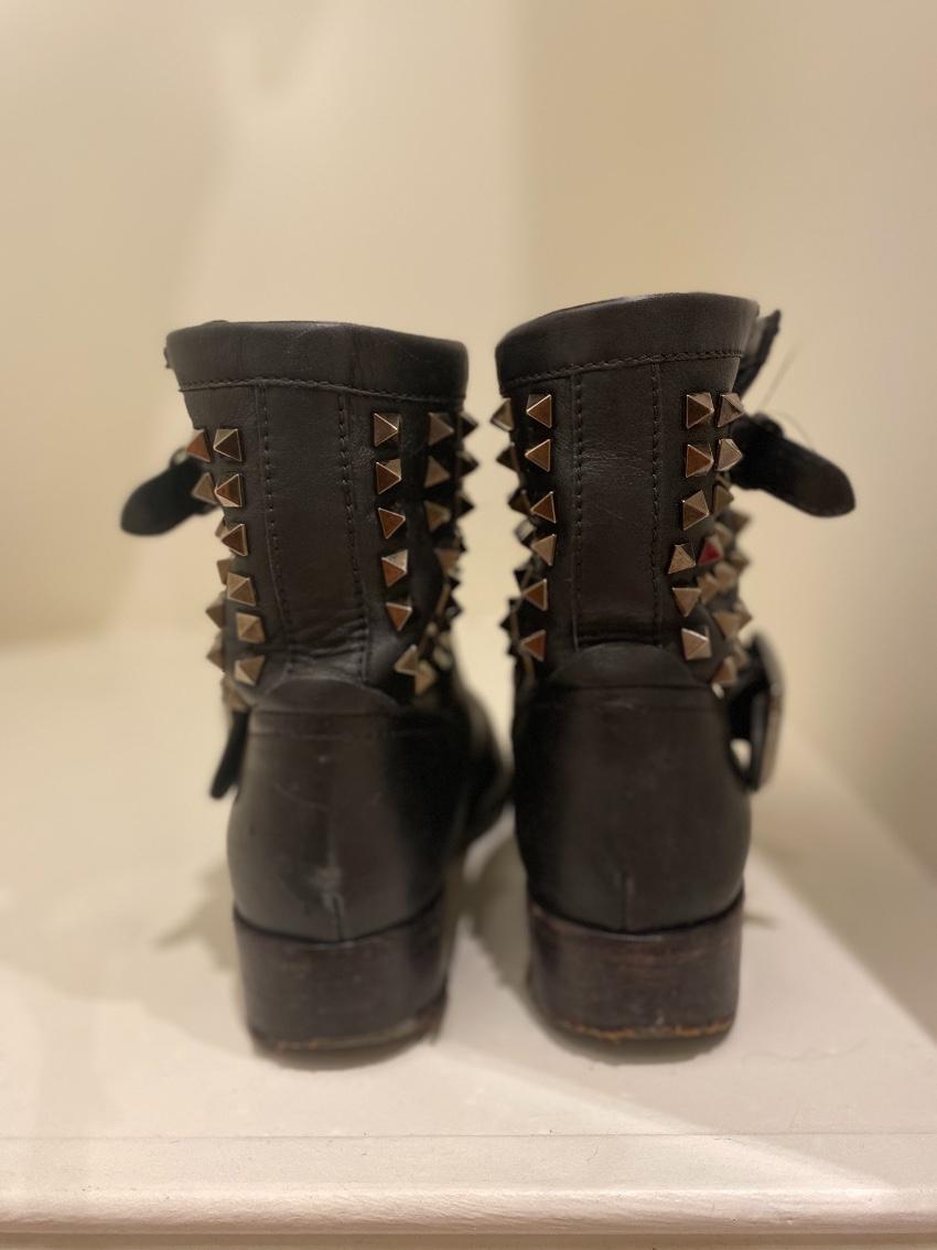 Valentino Black Leather Rockstud Biker Boot
