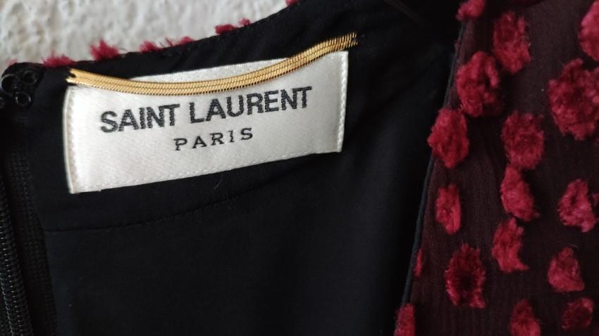 Saint Laurent Red Fil Coupe Plunge Front Silk-Chiffon Dress