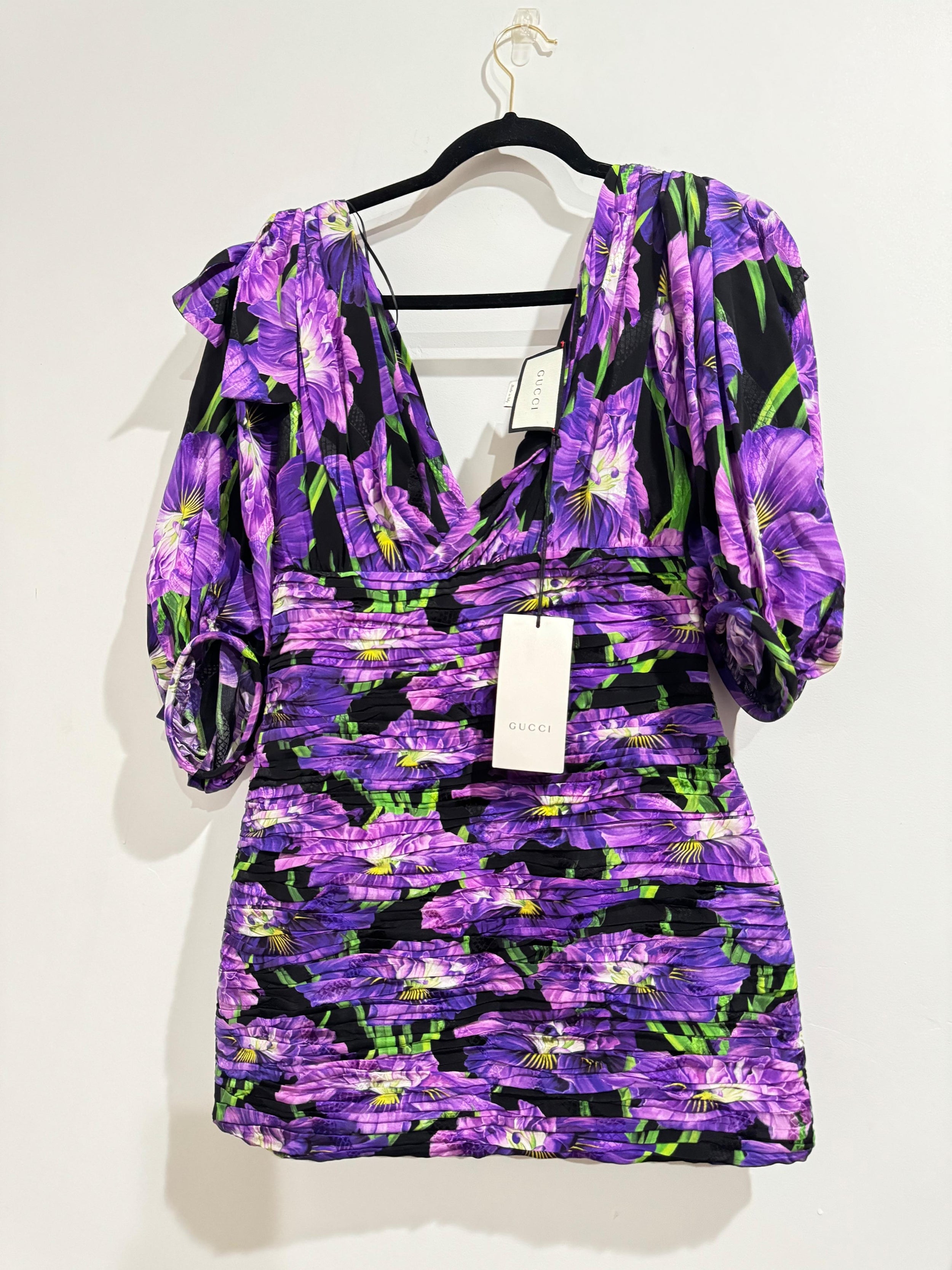 Gucci Purple Silk Dress with Yellow Corsage Flower