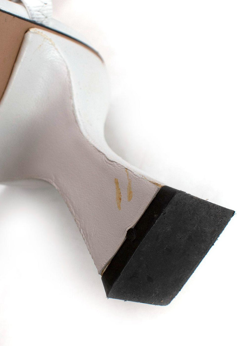 JW Anderson White Crystal Embellished Square Toe Leather Mules