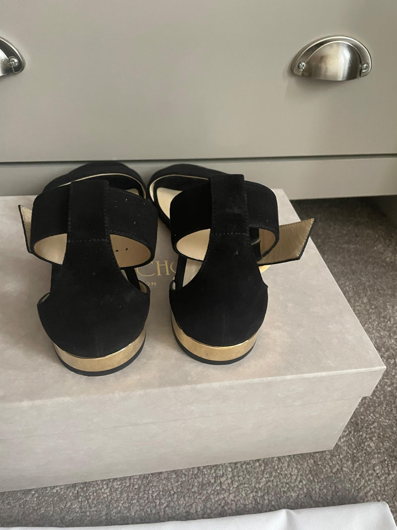 Jimmy Choo Black Suede Flat Sandals