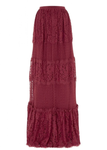 Temperley Dark Red Constance Lace Panelled Skirt