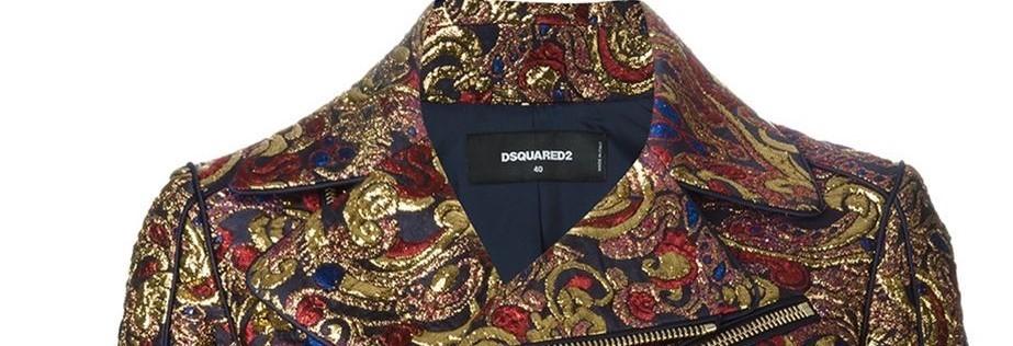 DSquared2 Metallic Gold Brocade Biker Jacket