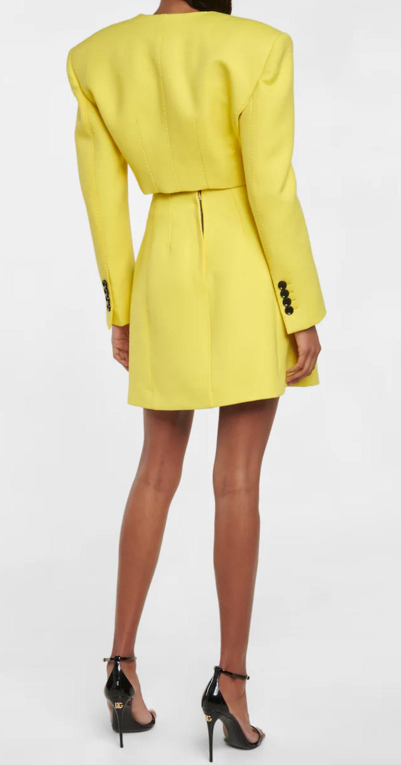 Yellow & Black Virgin Wool Asymmetric Jacket & Mini Skirt