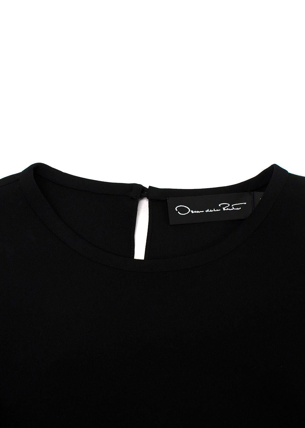 Oscar De La Renta Mesh Trimmed Black Silk Blend Top
