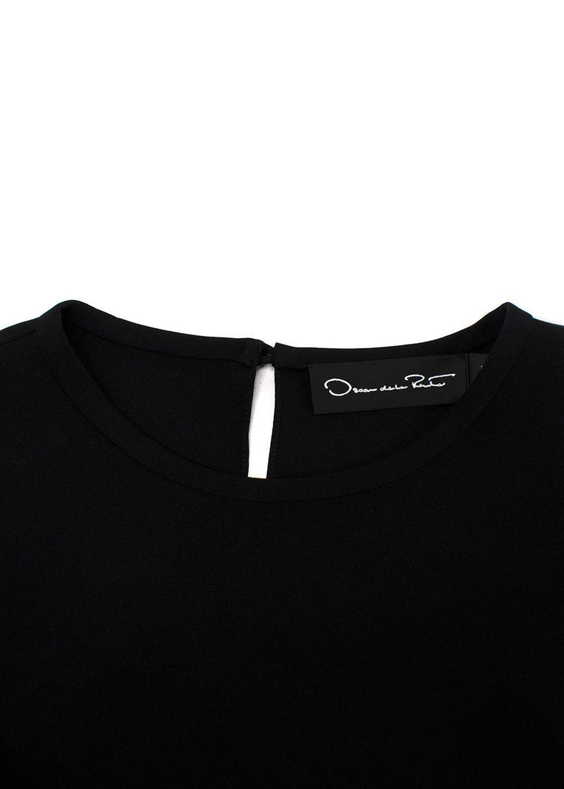 Oscar De La Renta Mesh Trimmed Black Silk Blend Top