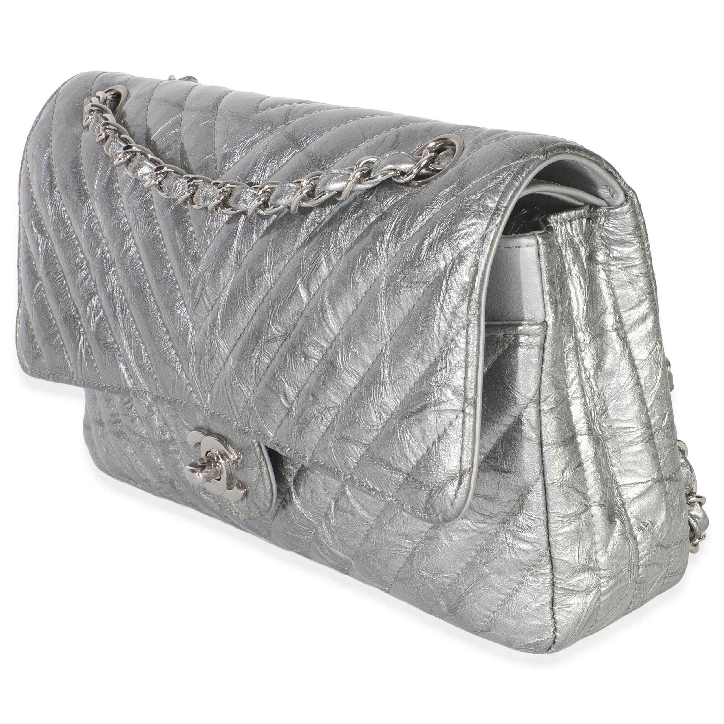 Chanel  Metallic Patent Crumpled Calfskin Chevron Medium Double Flap Bag
