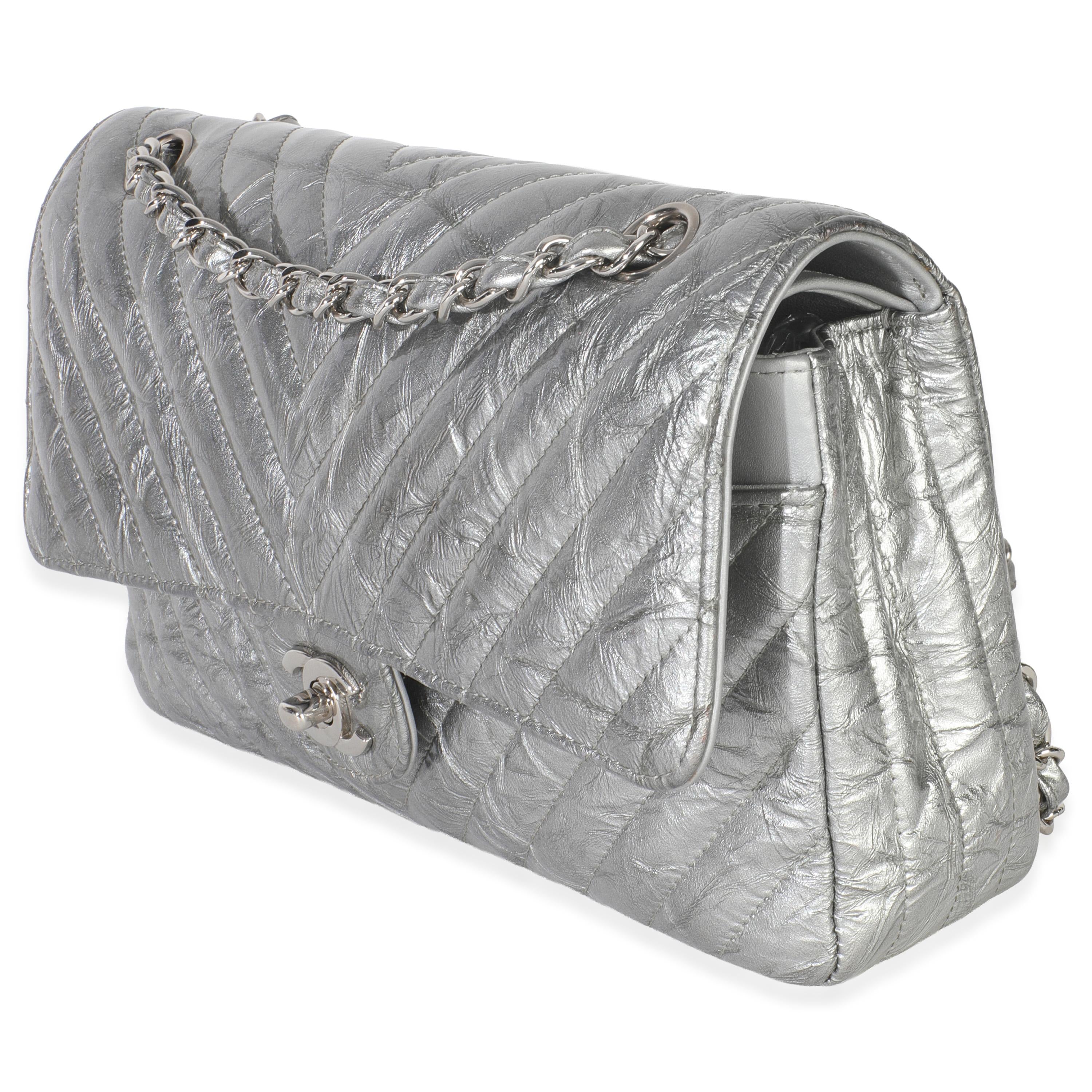 Chanel  Metallic Patent Crumpled Calfskin Chevron Medium Double Flap Bag