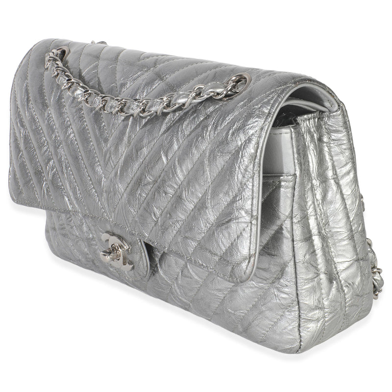 Chanel  Metallic Patent Crumpled Calfskin Chevron Medium Double Flap Bag