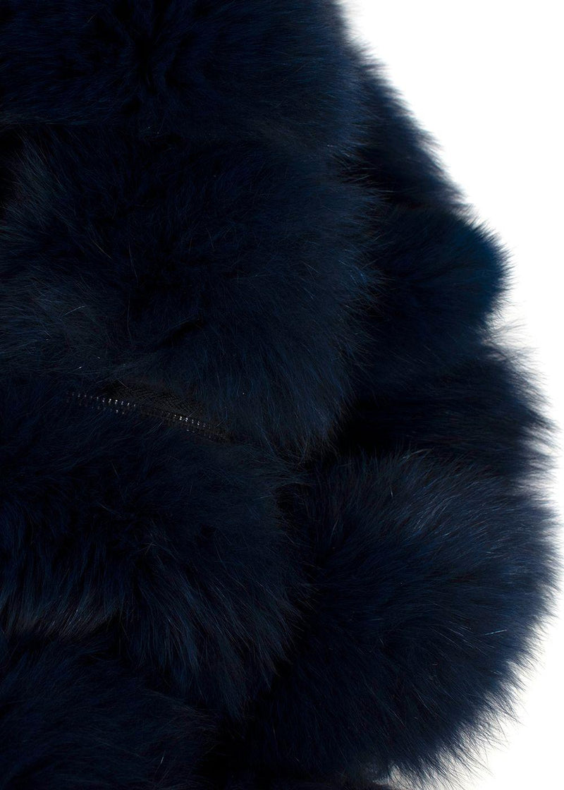 Dyed Deep Blue Fox Fur Zipped Midi Gilet