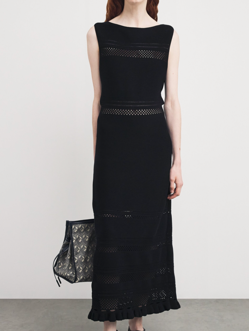 Fabiana Filippi Navy Cotton Sleeveless Midi Dress