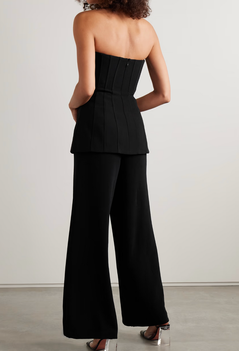 Self Portrait Convertible Strapless Crystal-Embellished Peplum Crepe Jumpsuit