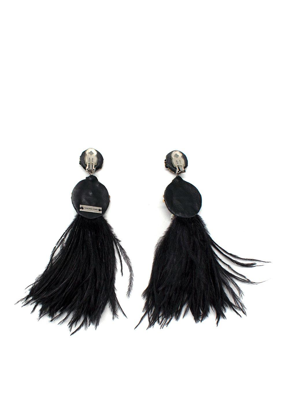 Ranjana Khan Embellished Black Feather Clip On Earrings
