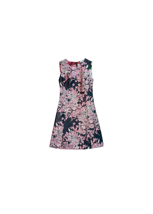 pink & black floral Duchesse satin dress
