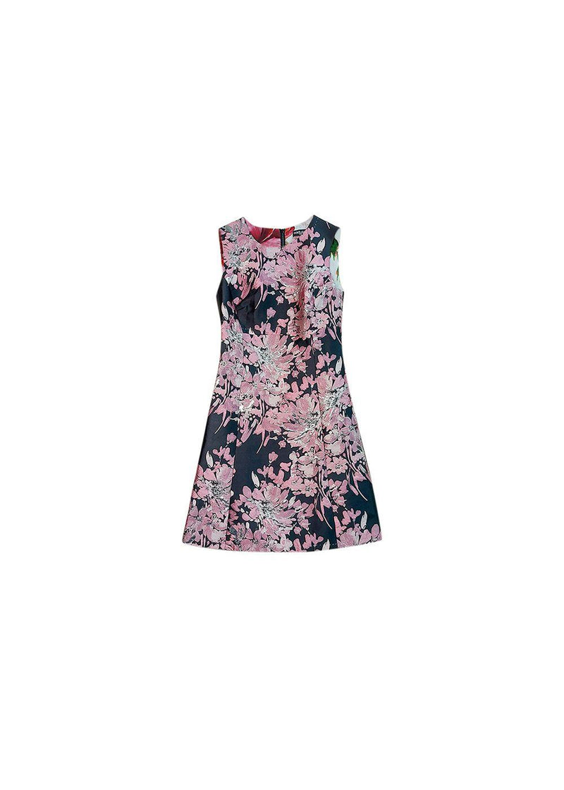 pink & black floral Duchesse satin dress