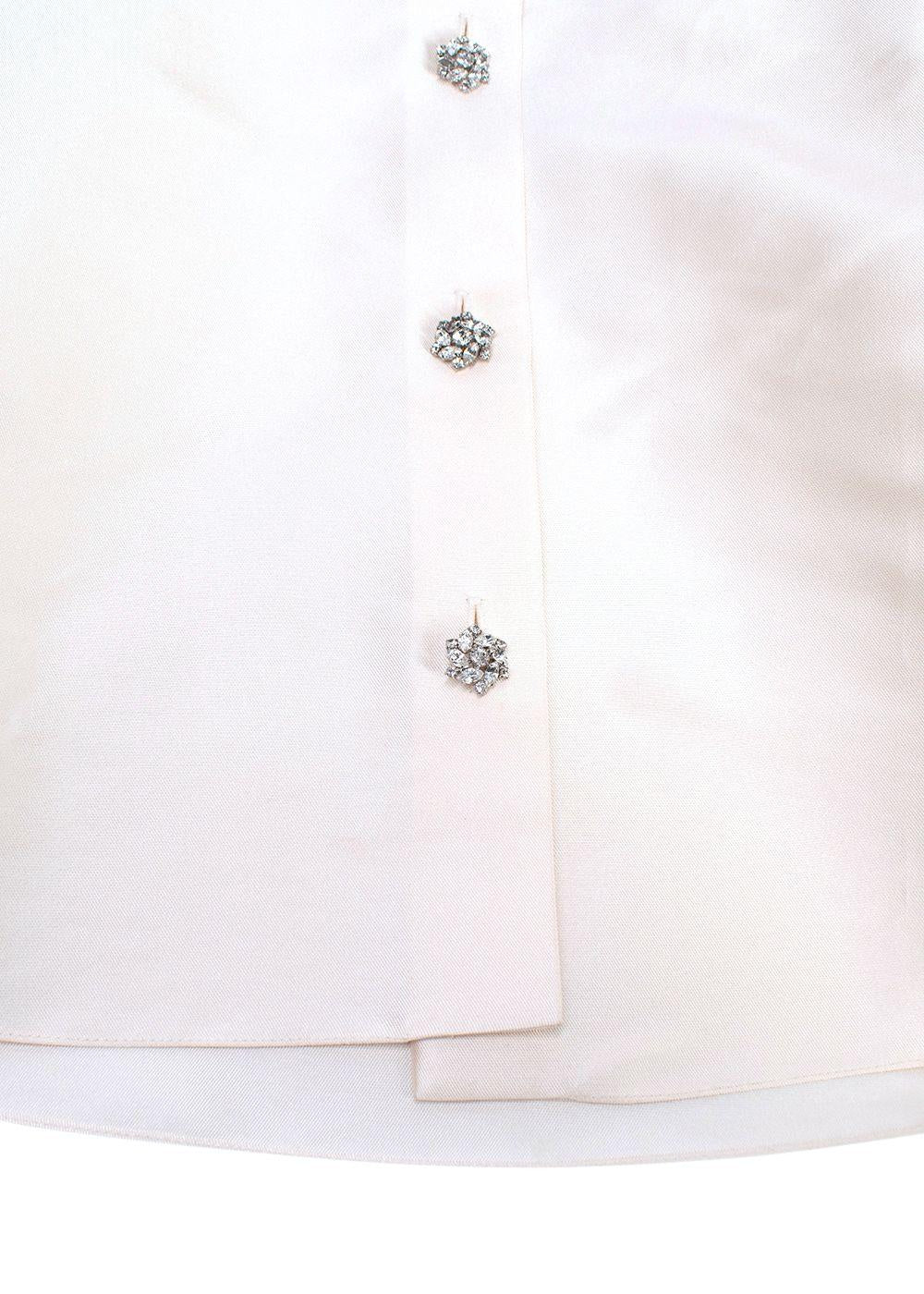 Stewart Parvin Cream Satin Crystal Detail Button Shirt