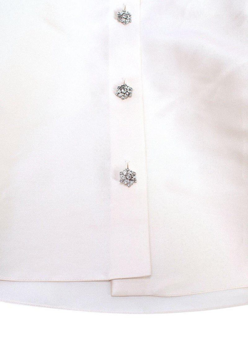 Stewart Parvin Cream Satin Crystal Detail Button Shirt
