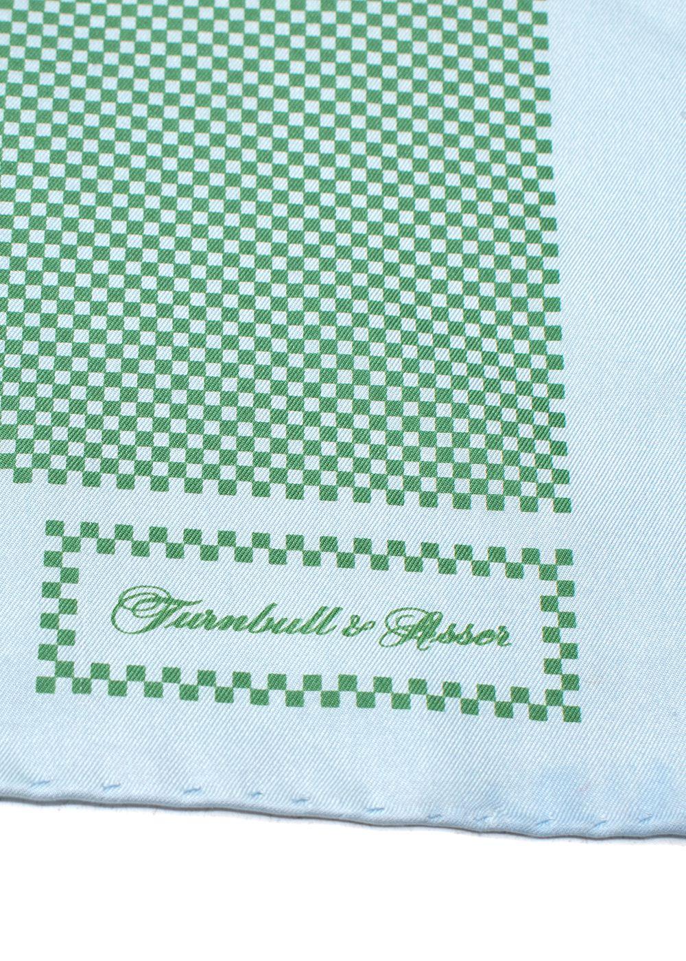 Turnbull Asser Blue and Green Silk Pocket Square