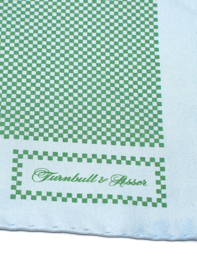 Turnbull Asser Blue and Green Silk Pocket Square