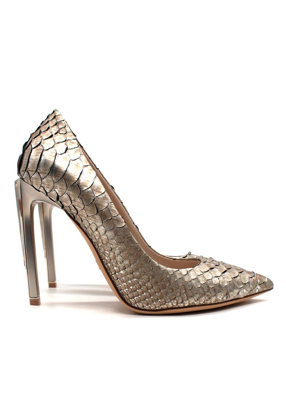 Ralph & Russo Gold Antique Python Leather Heels
