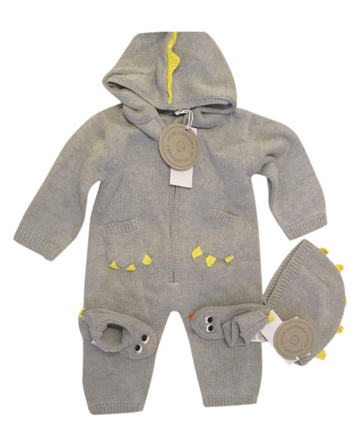 Stella McCartney Grey Merino Wool Dragon BabyGrow, Hat & Booties