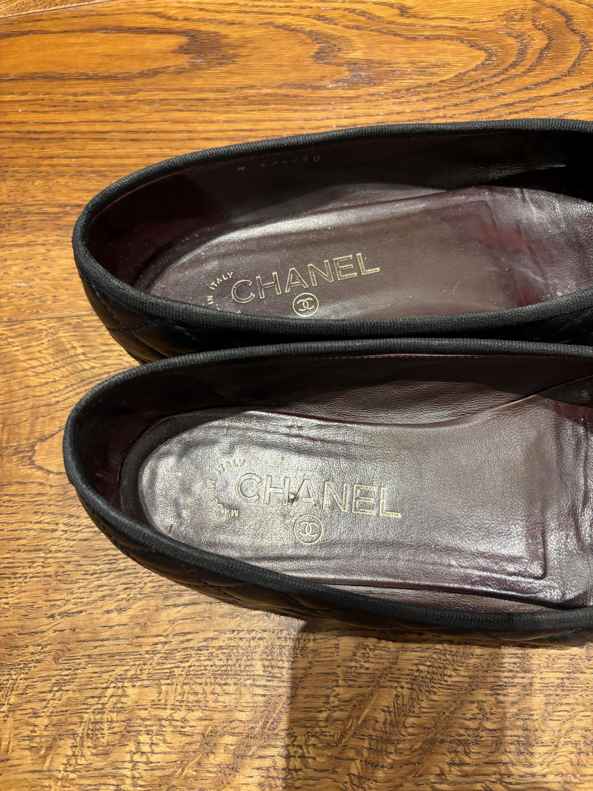 Chanel Black Leather Ballet Flats