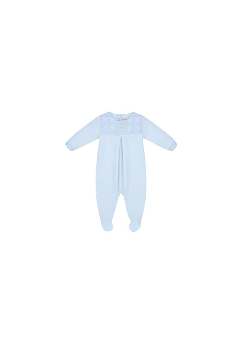 Cannage Embroidered Pale Blue Babygrow