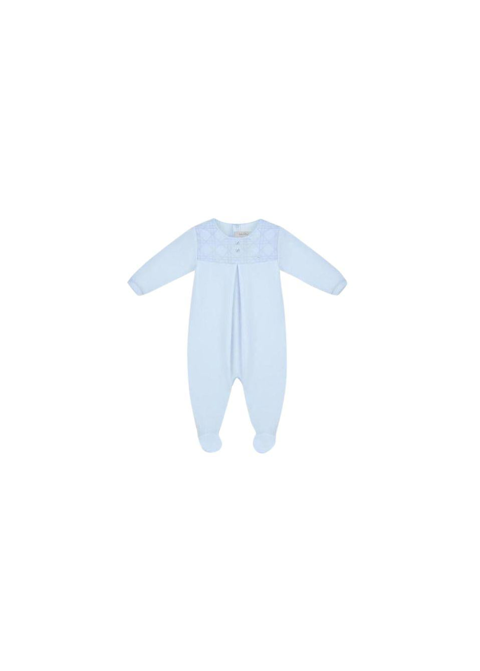 Cannage Embroidered Pale Blue Babygrow