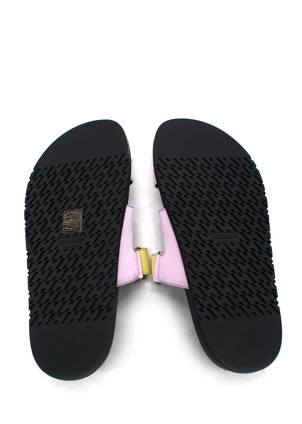 Hermès Violet Petale and Vert Lime Satin Chypre Sandals