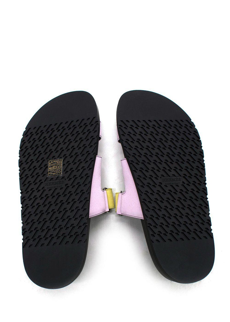 Hermès Violet Petale and Vert Lime Satin Chypre Sandals