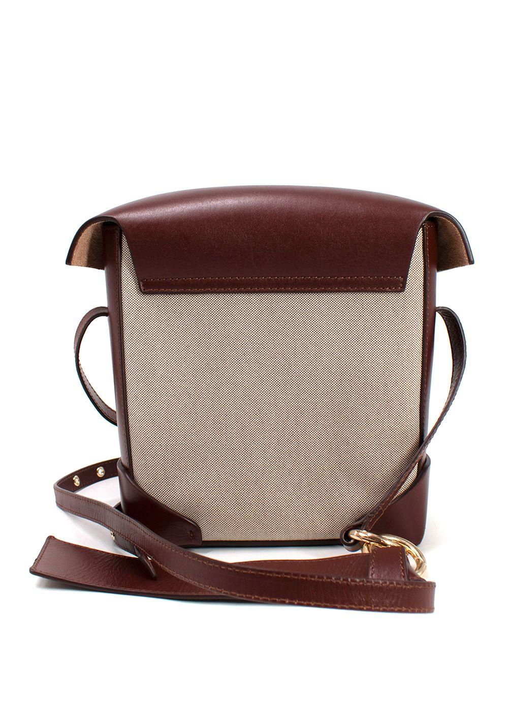 Manu Atelier Chocolate Brown Leather and Canvas Mini Pristine Crossbody Bag