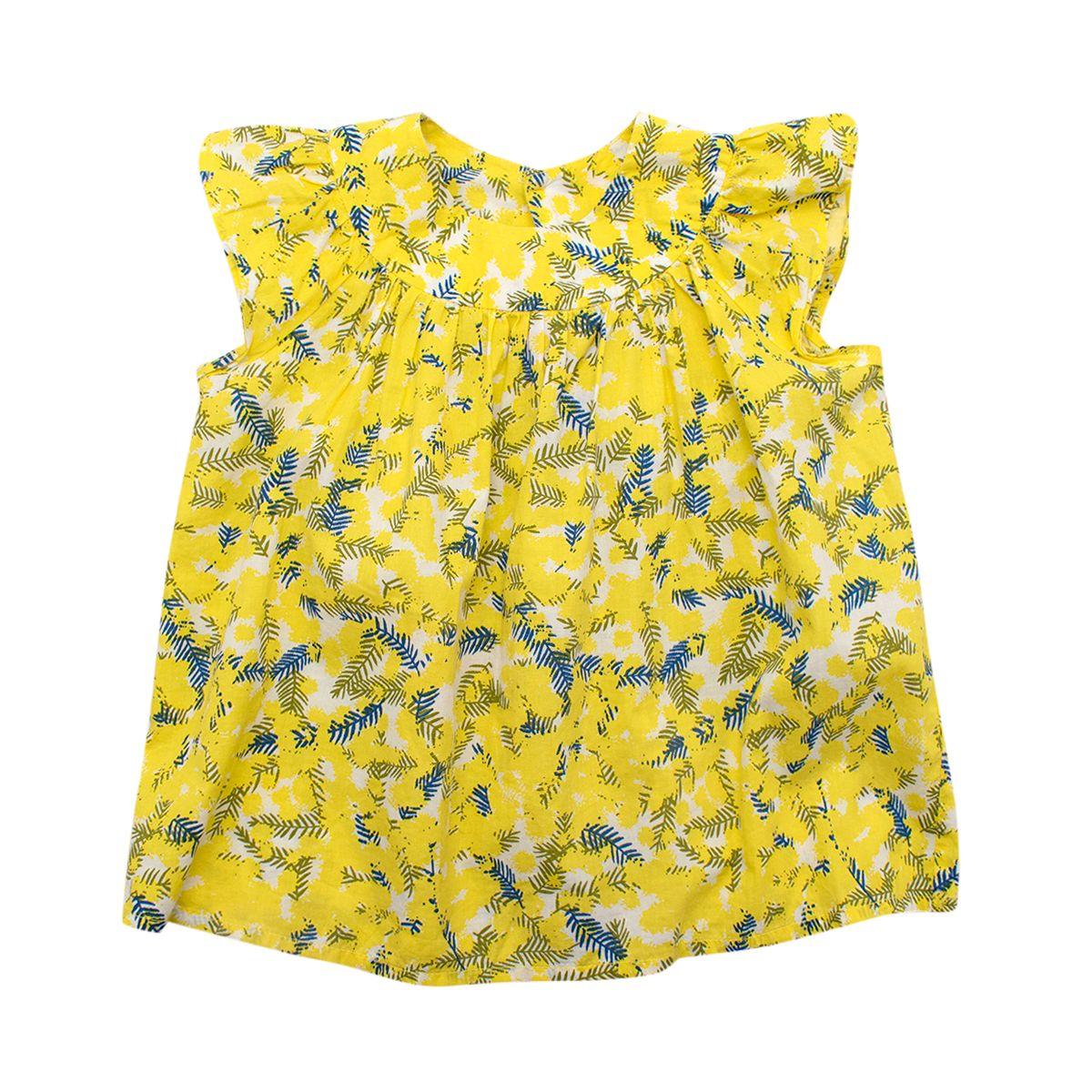 Yellow Mimosa Print Cotton Blouse