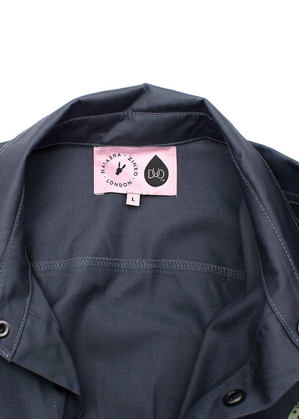 Blue-grey cotton twill printed boilersuit