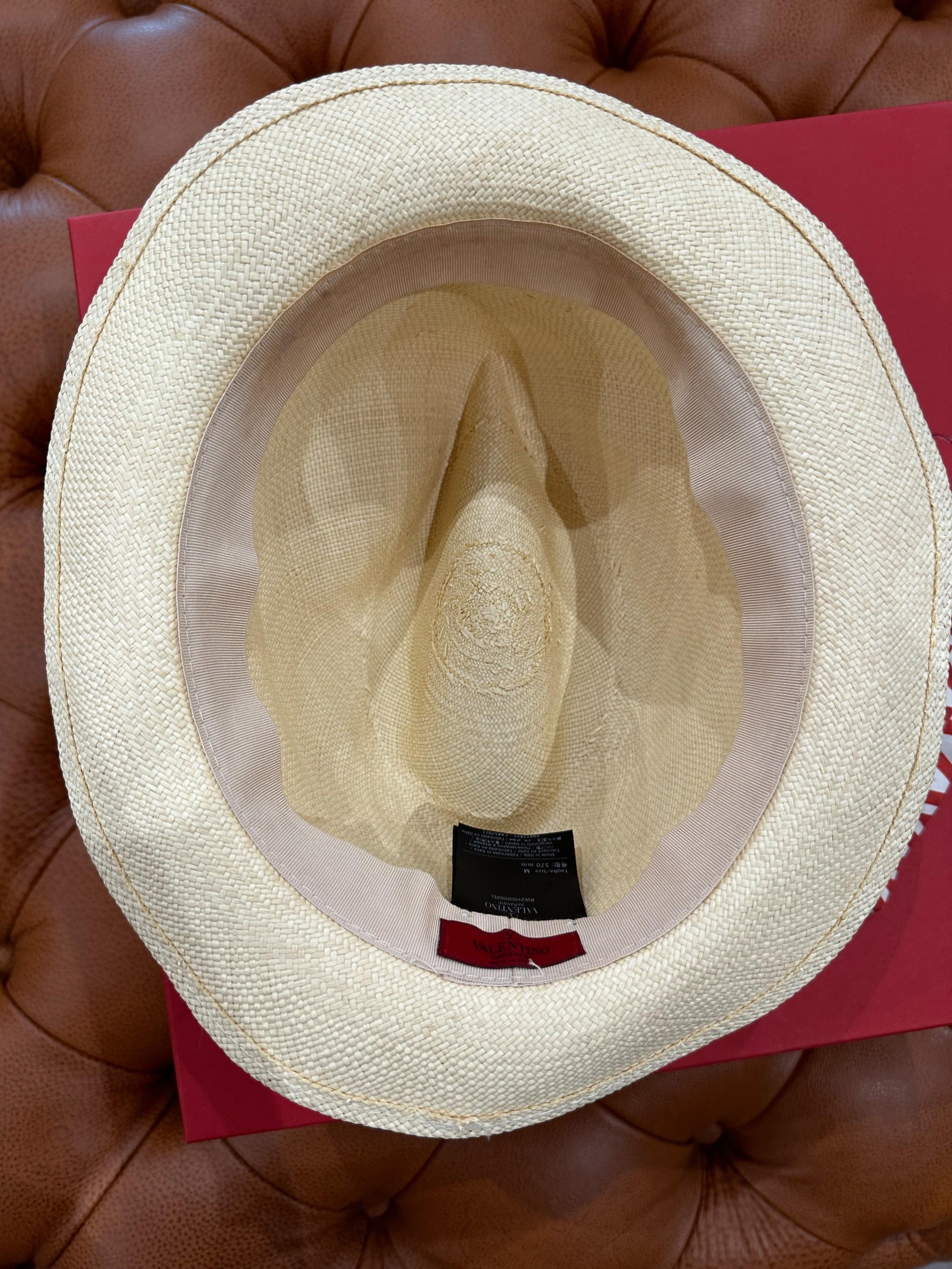 Logo Silk Scarf Wrapped Straw Hat