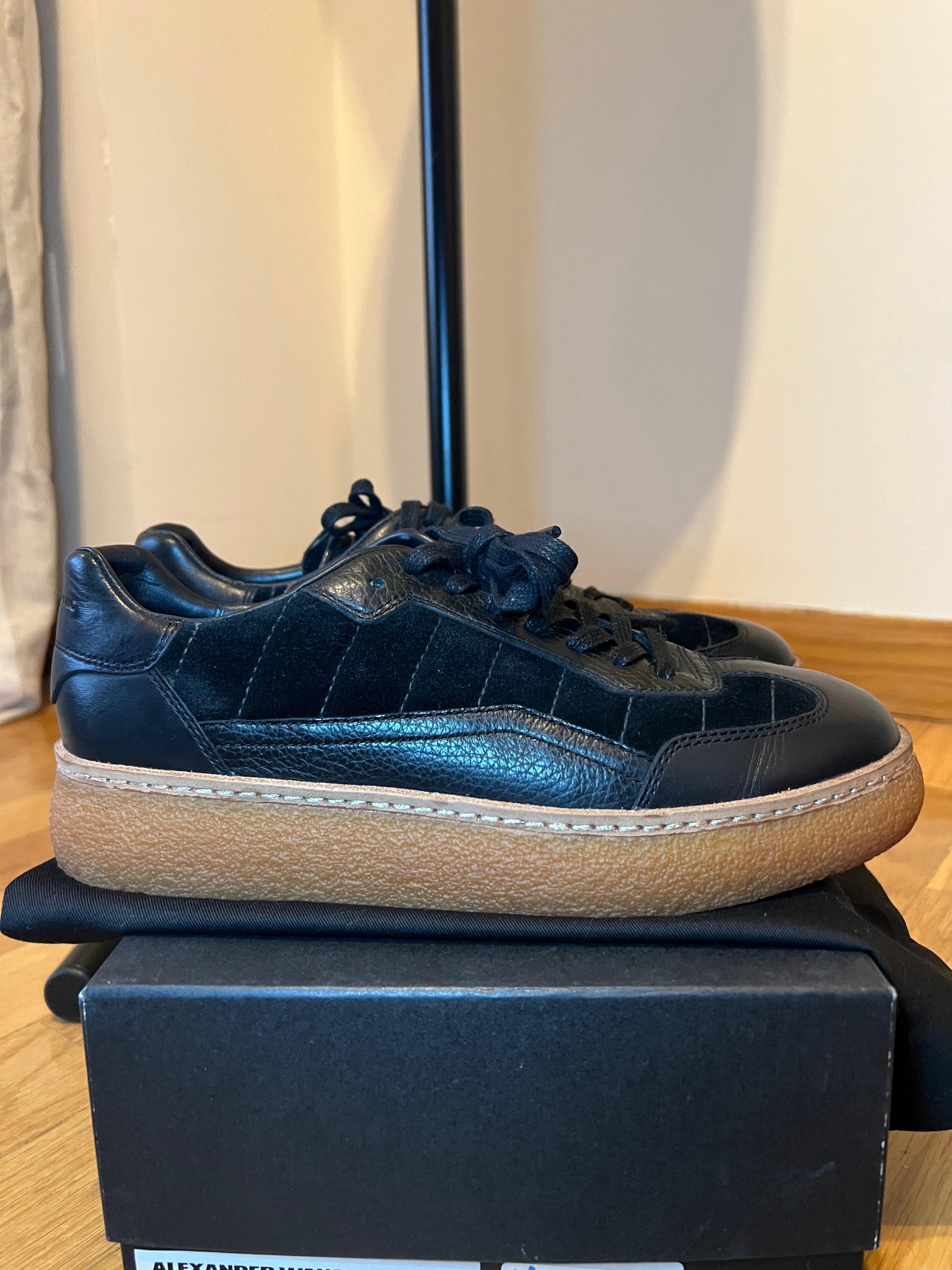 Black Leather & Suede Crepe Sole Trainers