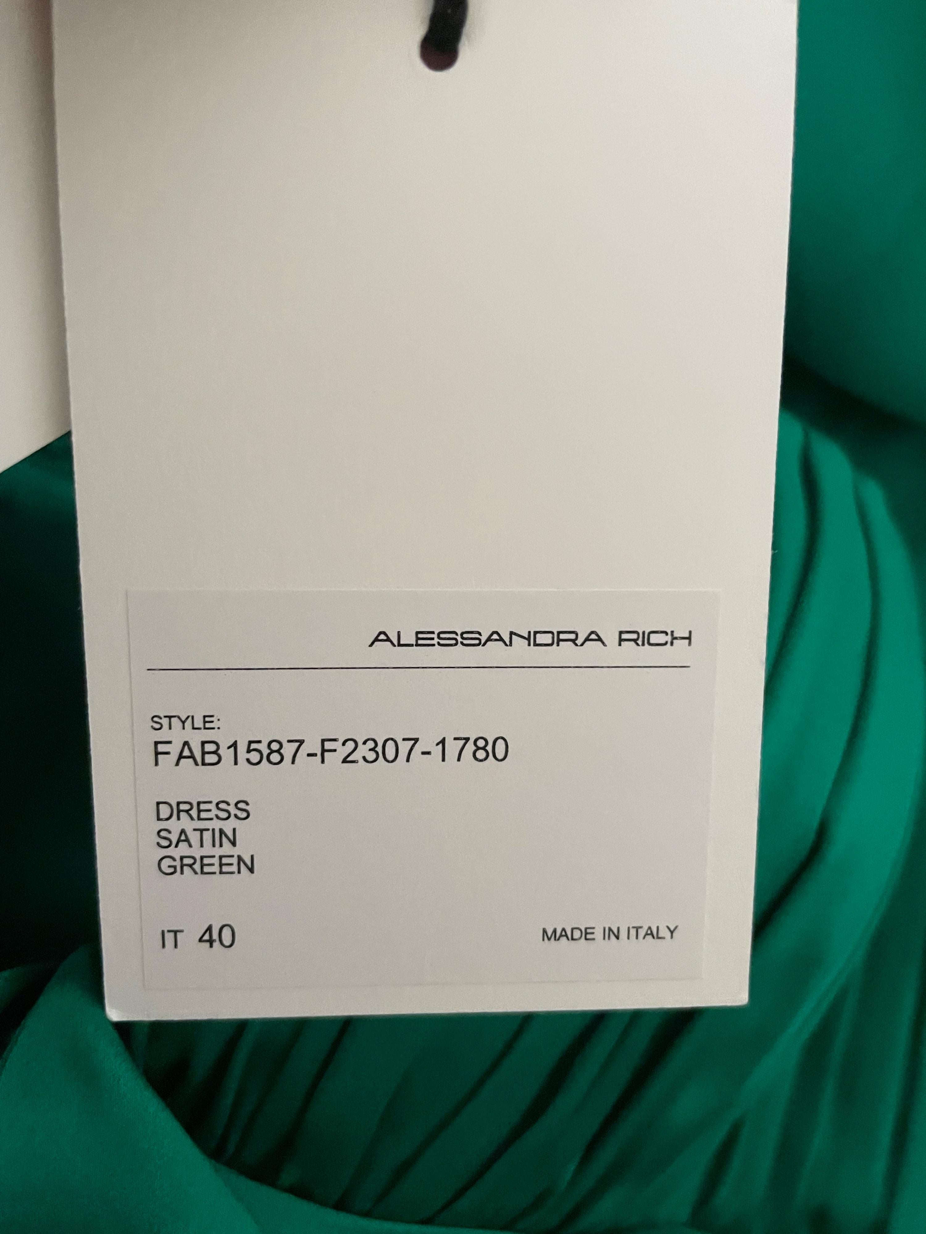 Alessandra Rich Green Ruched Strapless Silk Charmeuse Gown