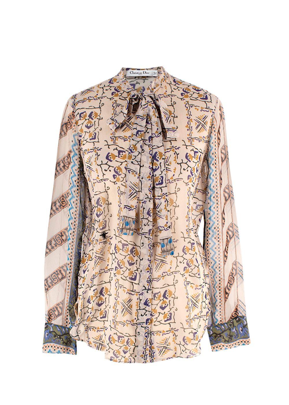 Dior Multicoloured Sheer Pussybow Silk Blouse