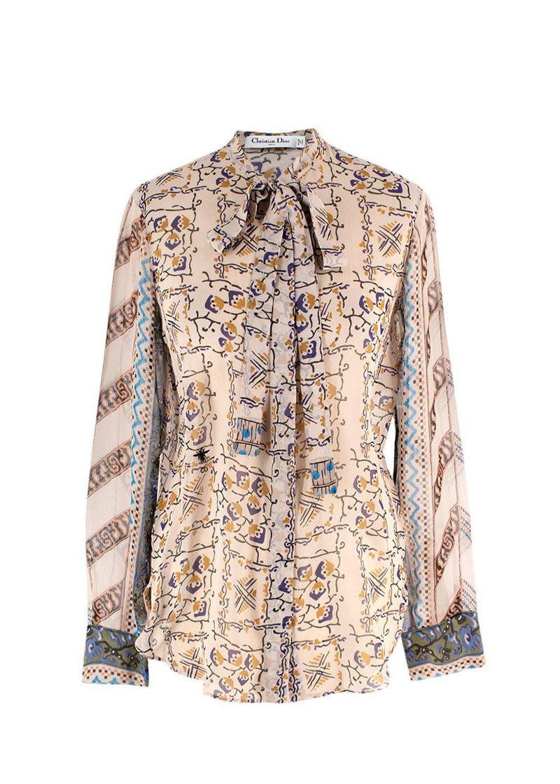 Dior Multicoloured Sheer Pussybow Silk Blouse