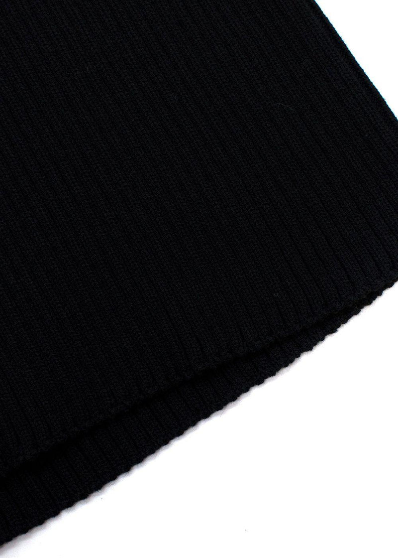 Open Back Black Ribbed Merino Wool Jumper Dress