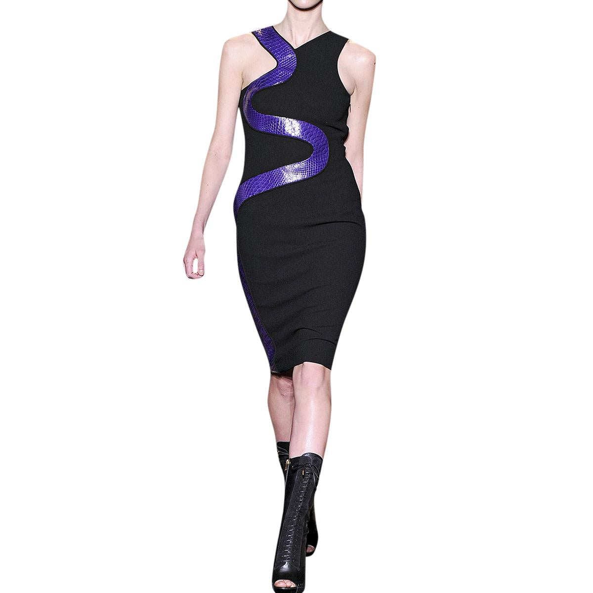 Versace Snakeskin-Panel Black Wool Dress