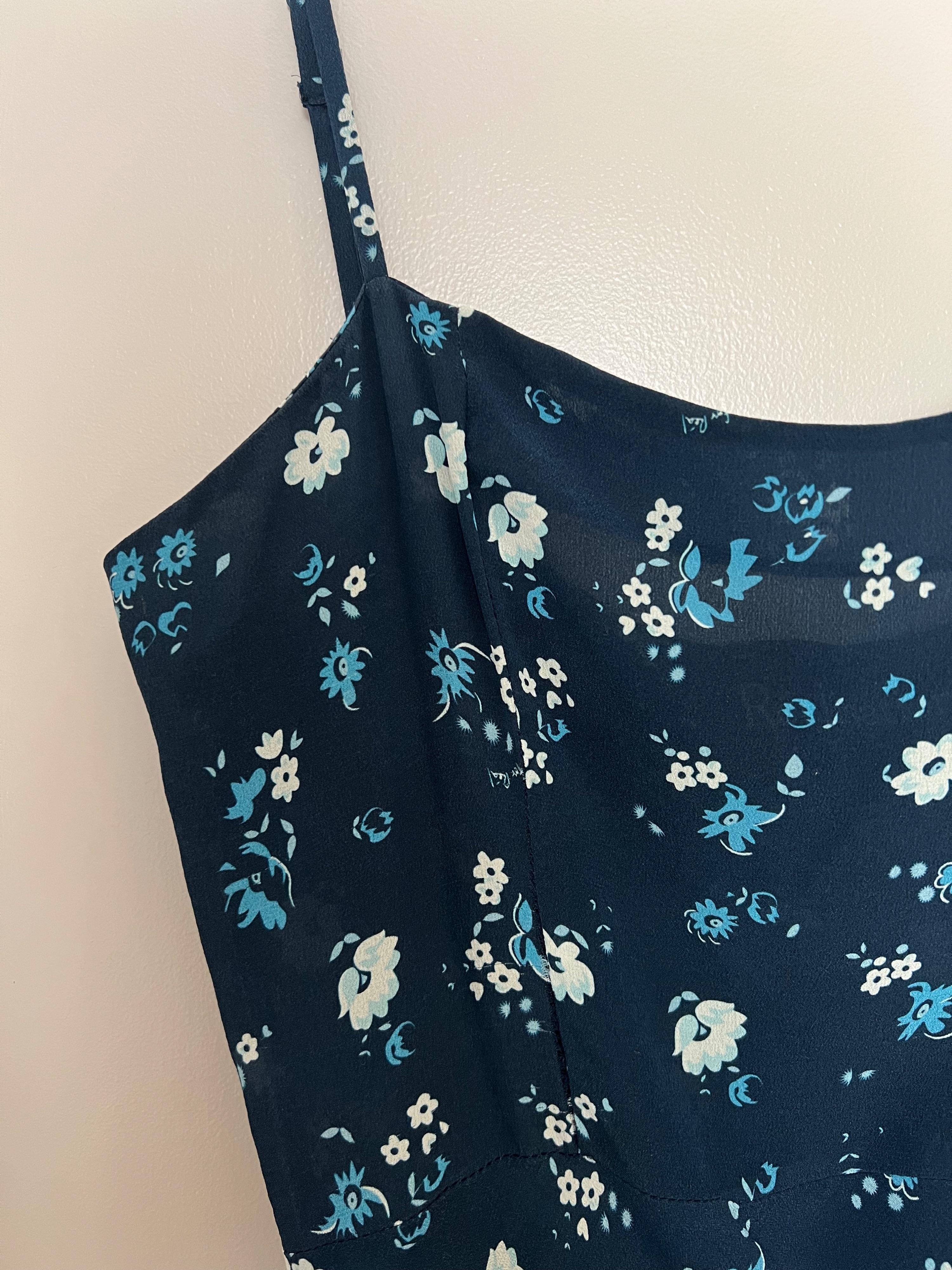 Blue ditzy floral silk Amelia dress