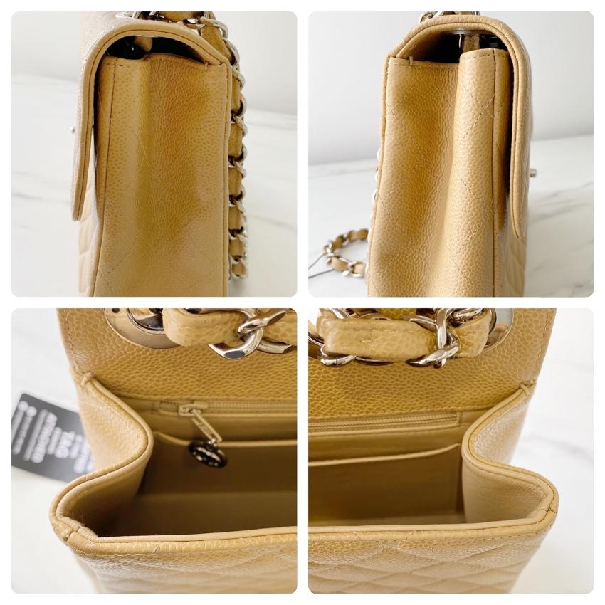 Chanel Beige Caviar Leather Quilted Jumbo Flap Bag