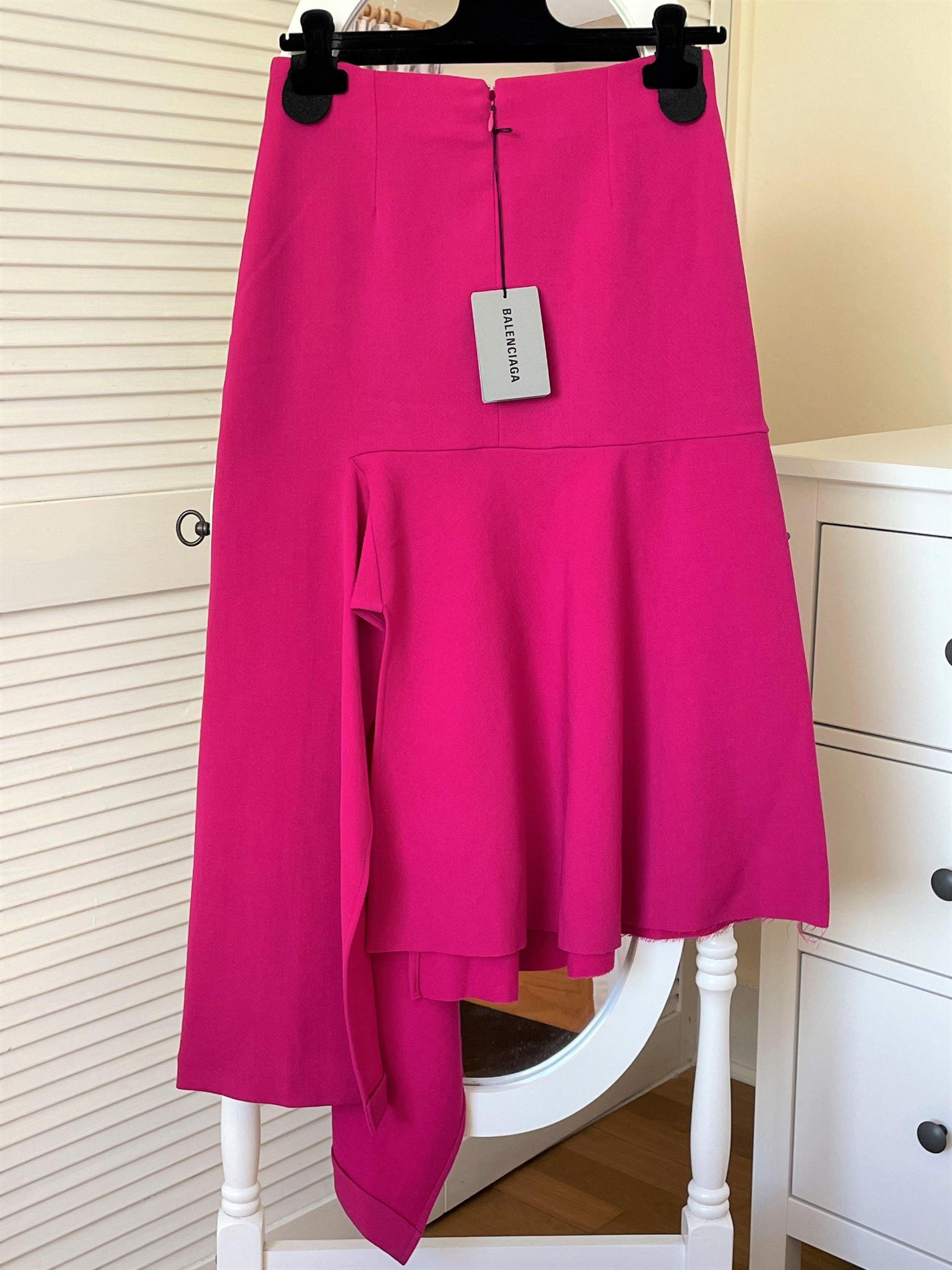 Fuchsia Wool Blend Asymmetric Midi Skirt