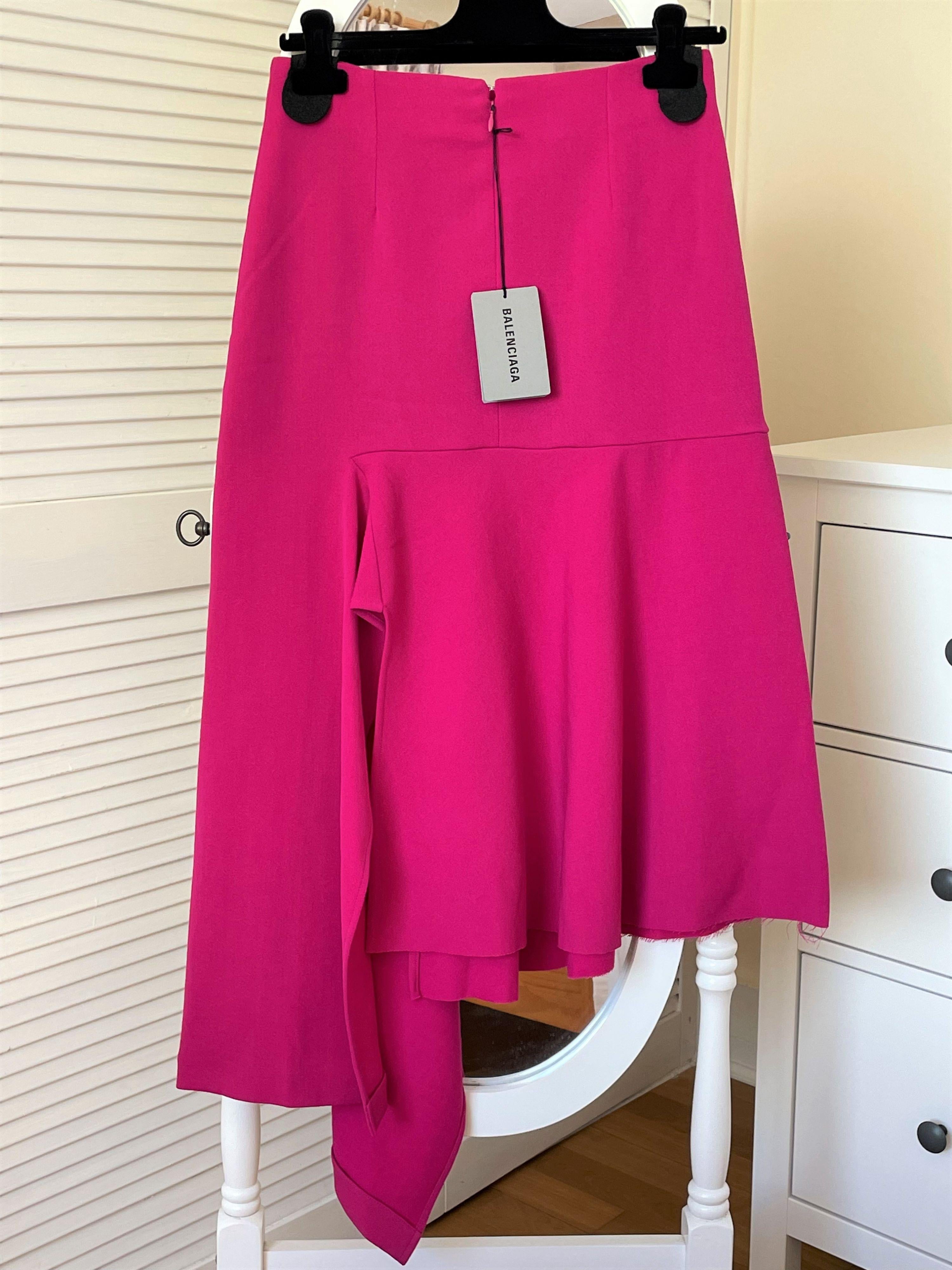 Fuchsia Wool Blend Asymmetric Midi Skirt