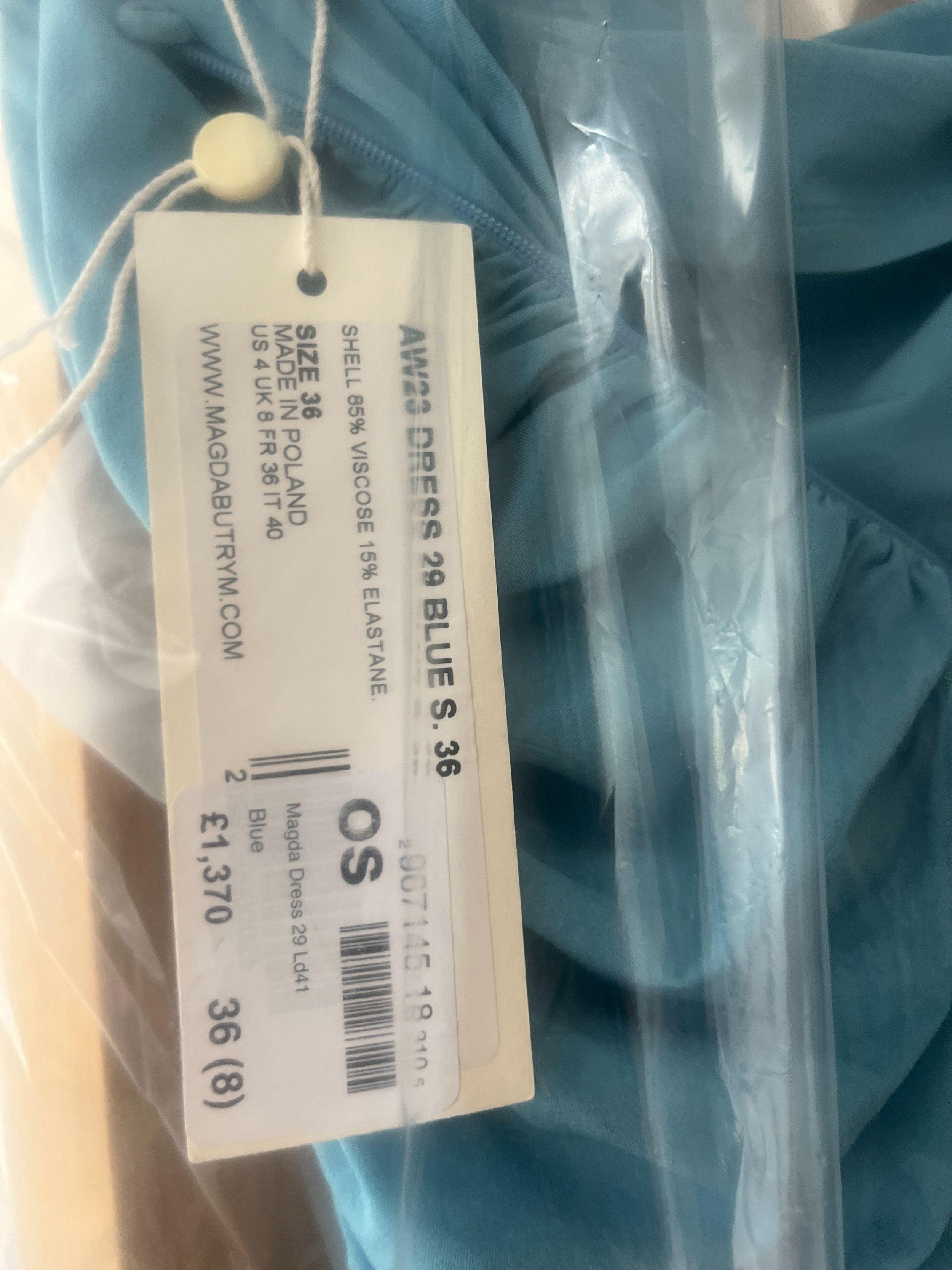 Magda Butrym Blue Ruched Floral Applique Maxi Dress