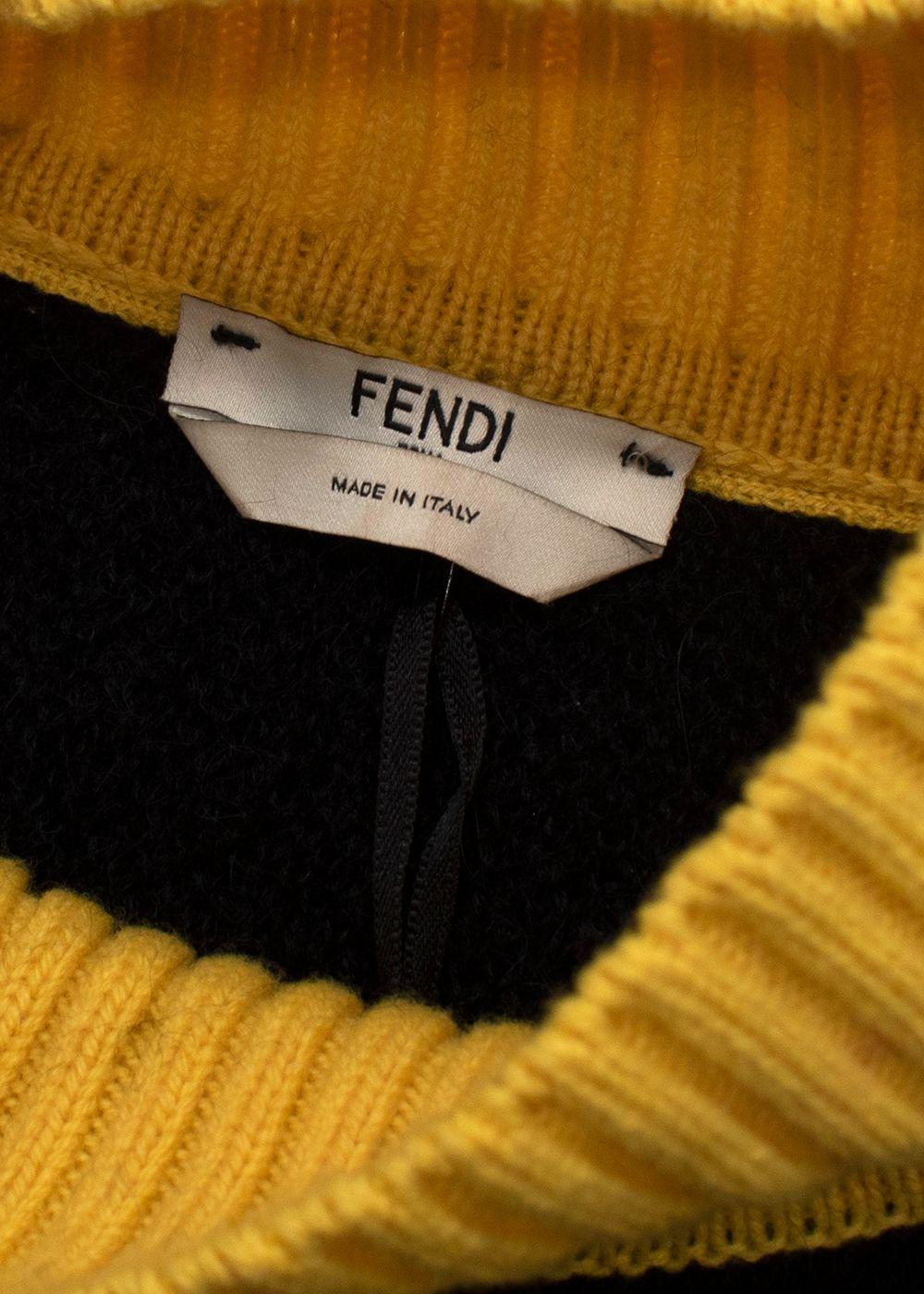 Fendi X Fila Black And Yellow Funnel Neck Knit Jumper