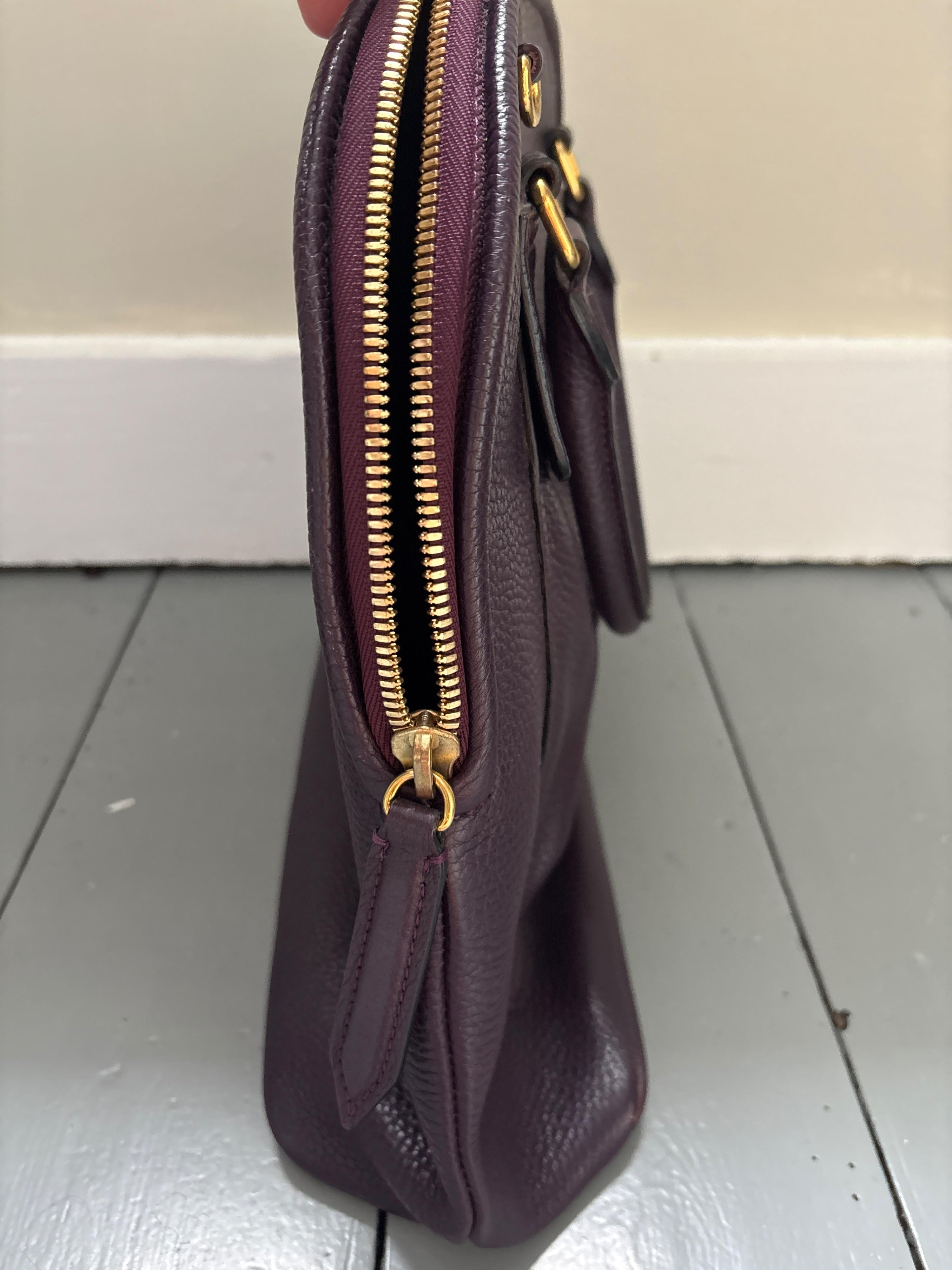 Burberry Deep Purple Leather Tote Bag With Strap